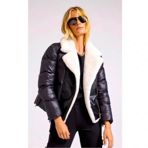 NWT GENERATION LOVE Avila faux fur combo puffer jacket vegan leather moto coat - Picture 3 of 16